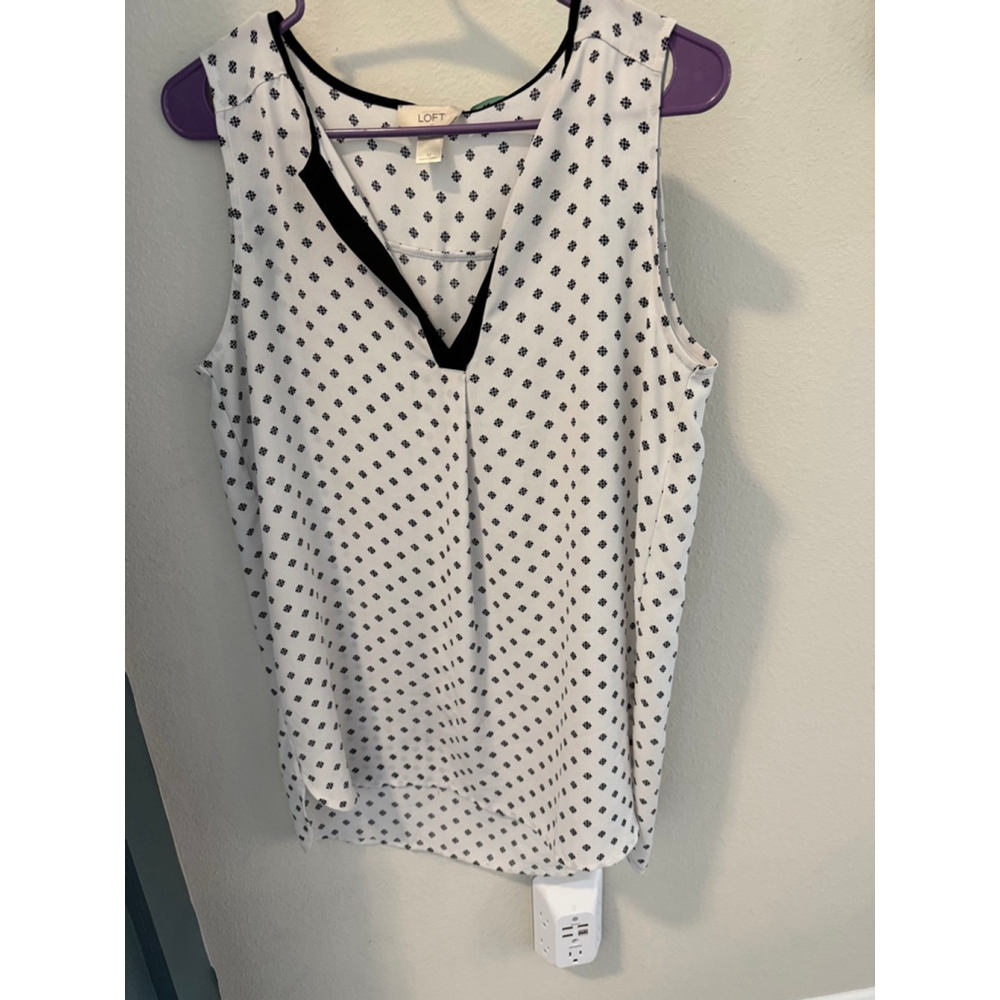 LOFT White & Black Floral Blouse, Size M
